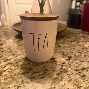 Rae Dunn Cream Ceramic Tea Canister with Wooden Lid